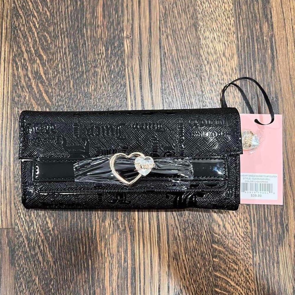 juicy couture open heart flap wallet cardholder in black liquorice (NWT)